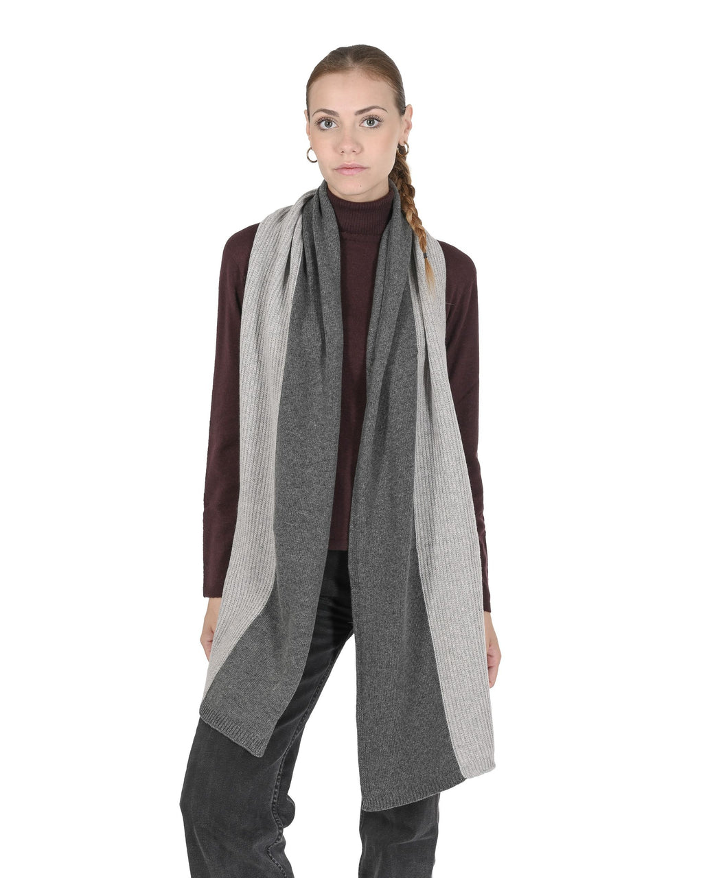Sciarpa da donna in cashmere Crown of Edinburgh COE 0052 GRIGIO SCURO PERLA