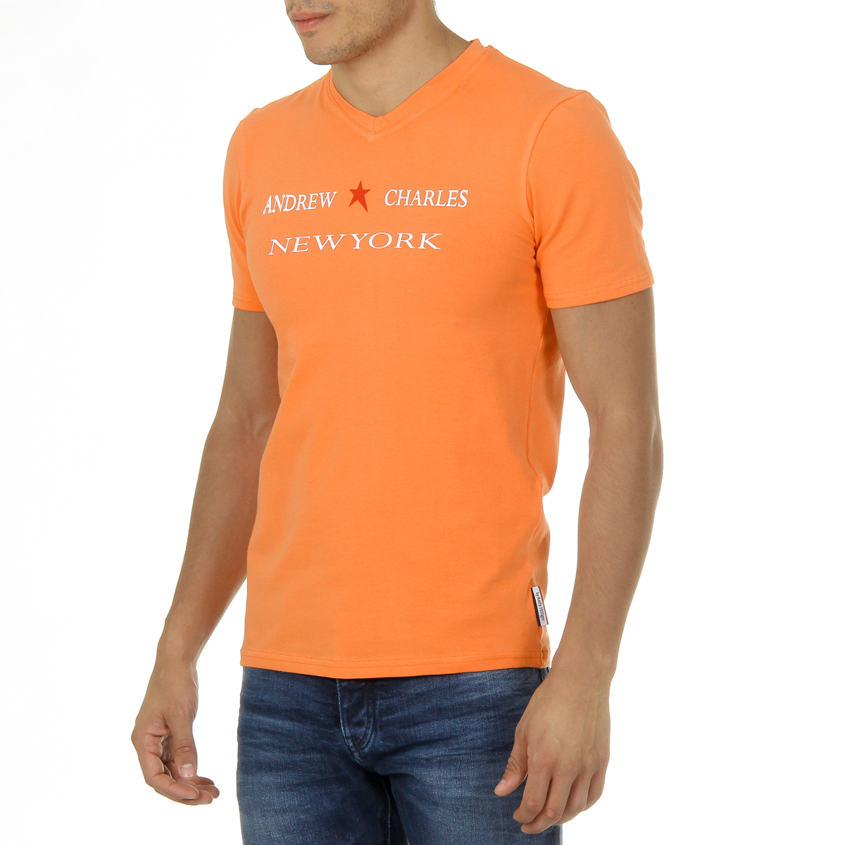 Andrew Charles Maglietta da uomo a maniche corte con scollo a V arancione KENAN
