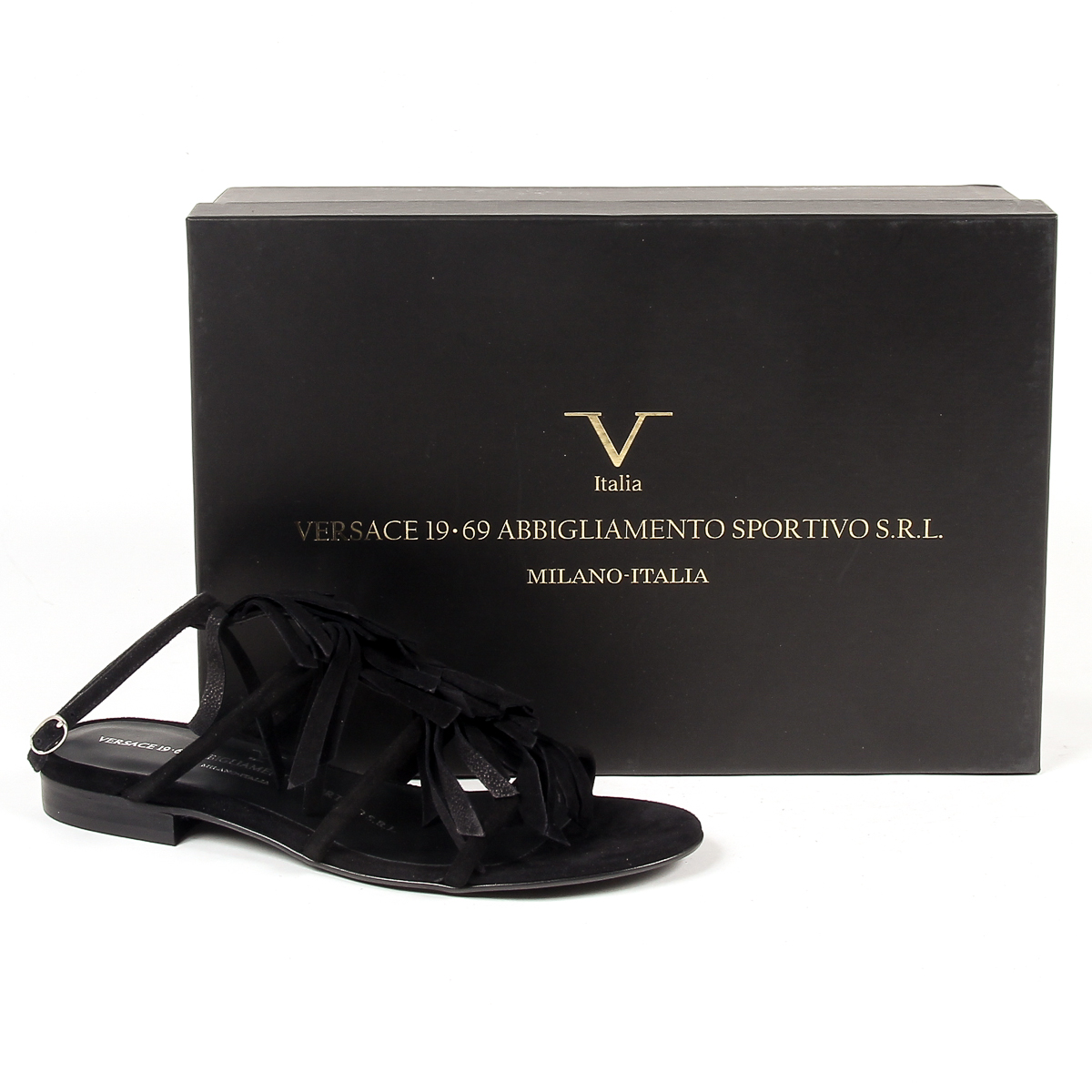 V 1969 Italia Sandalo piatto da donna nero RIA