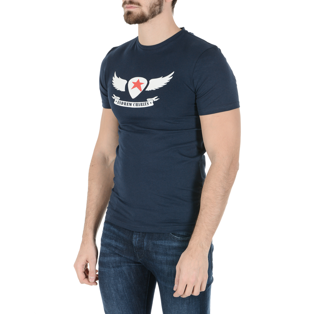 Andrew Charles Maglietta da uomo a maniche corte con scollo rotondo blu KEITA