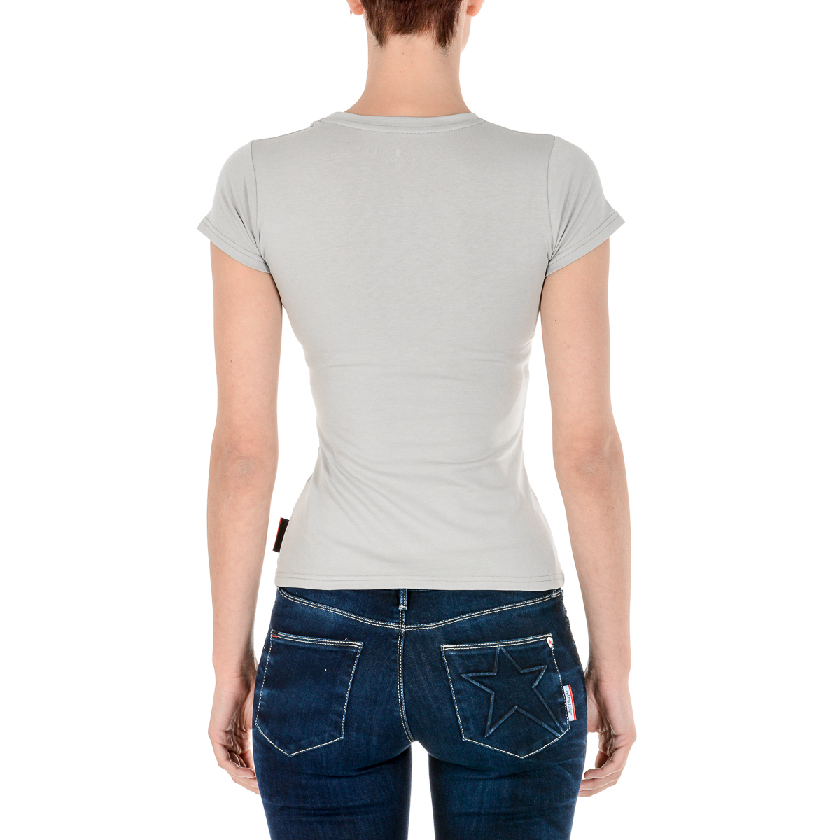 Andrew Charles T-shirt da donna a maniche corte con scollo rotondo, grigia TARANA