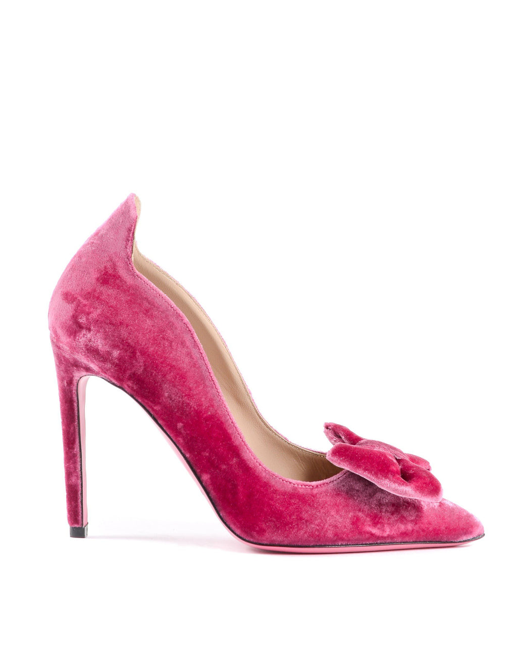 Décolleté con fiocco in velluto da donna - Fuxia