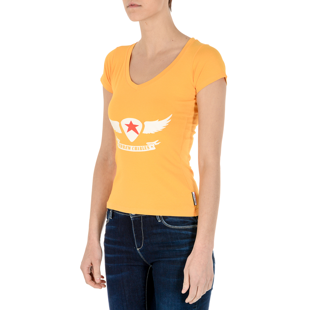 Andrew Charles T-shirt da donna a maniche corte con scollo a V gialla TAPIWA
