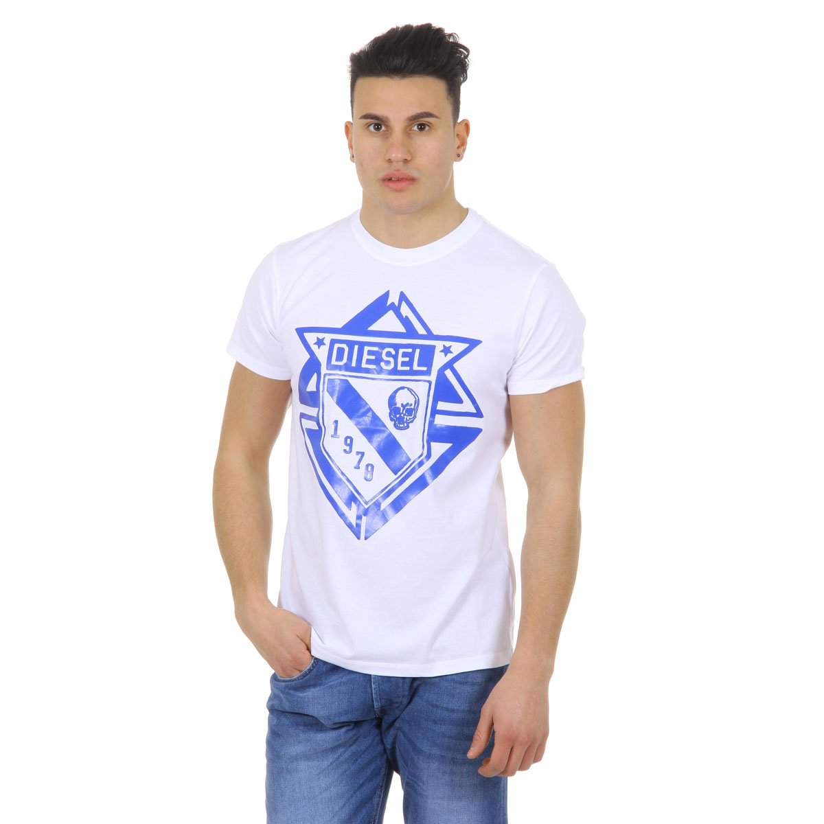 Diesel T-shirt da uomo a maniche corte con scollo rotondo 00SHBZ 0JAHZ 100 T-SCOD