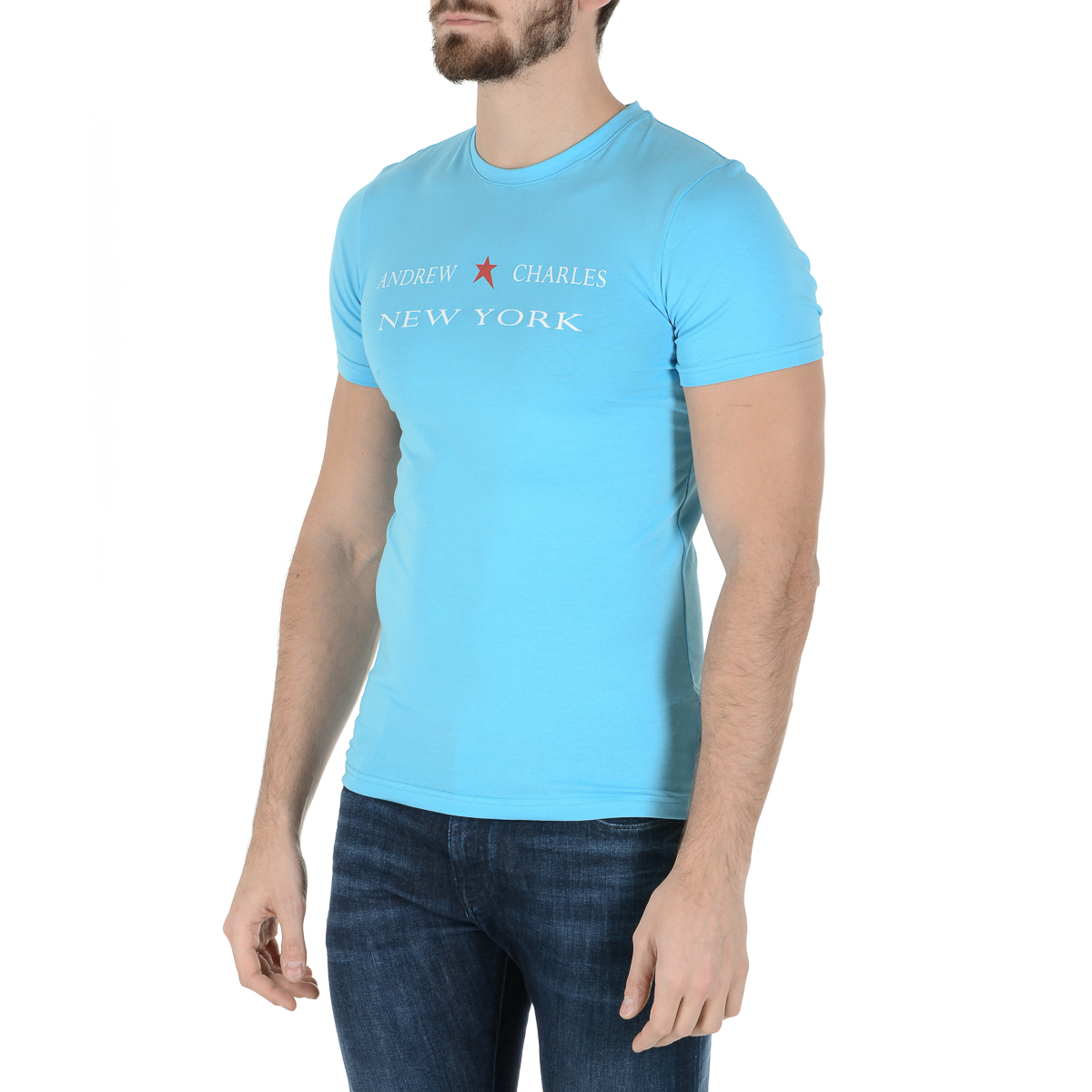 Andrew Charles T-shirt da uomo a maniche corte con scollo rotondo, blu chiaro KEITA