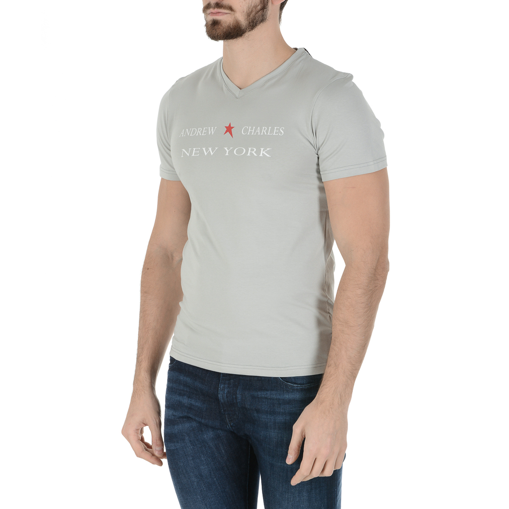 Andrew Charles T-shirt da uomo a maniche corte con scollo a V grigio chiaro KENAN