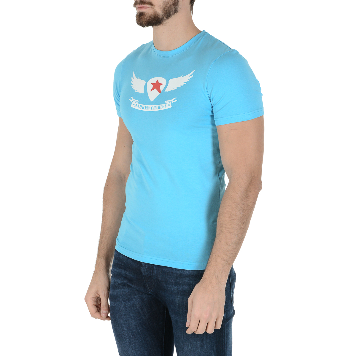 Andrew Charles T-shirt da uomo a maniche corte con scollo rotondo, blu chiaro KEITA