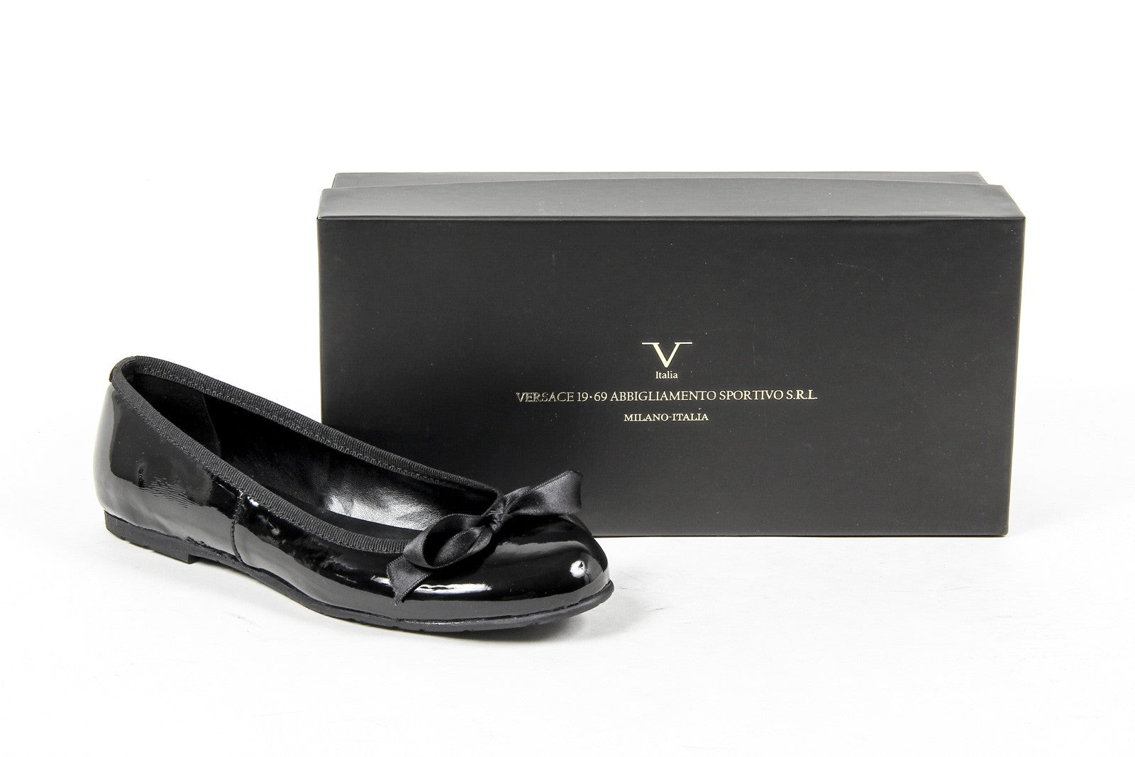 V 1969 Italia Ballerina da donna E08 VERNICE NERO NASTRO
