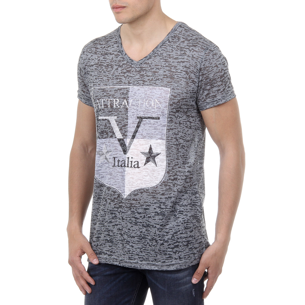 V 1969 Italia T-shirt da uomo a maniche corte con scollo a V, verde scuro ALEXANDER