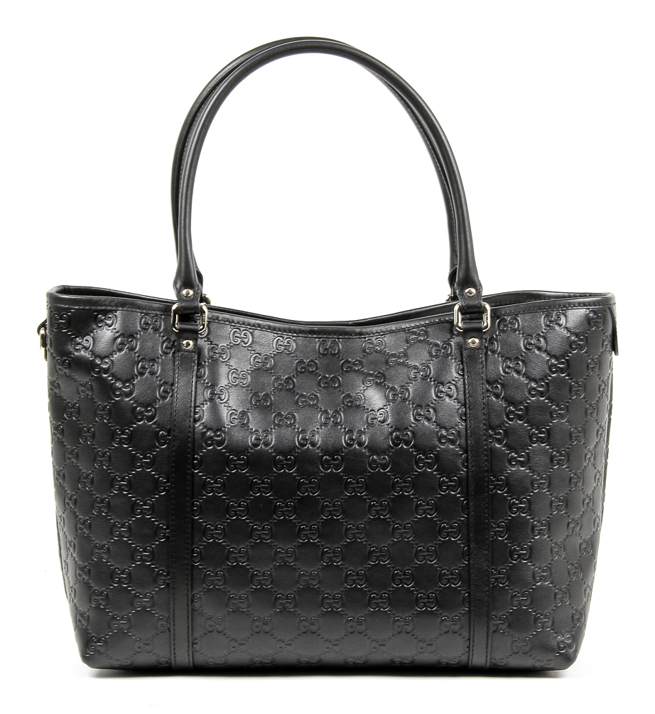Borsa a mano Gucci da donna in pelle Guccissima nera con logo GG