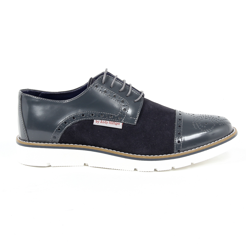 Andrew Charles Mens Brogue Oxford Shoe 911 ABRASIVATO CAM GRIGIO BLEU