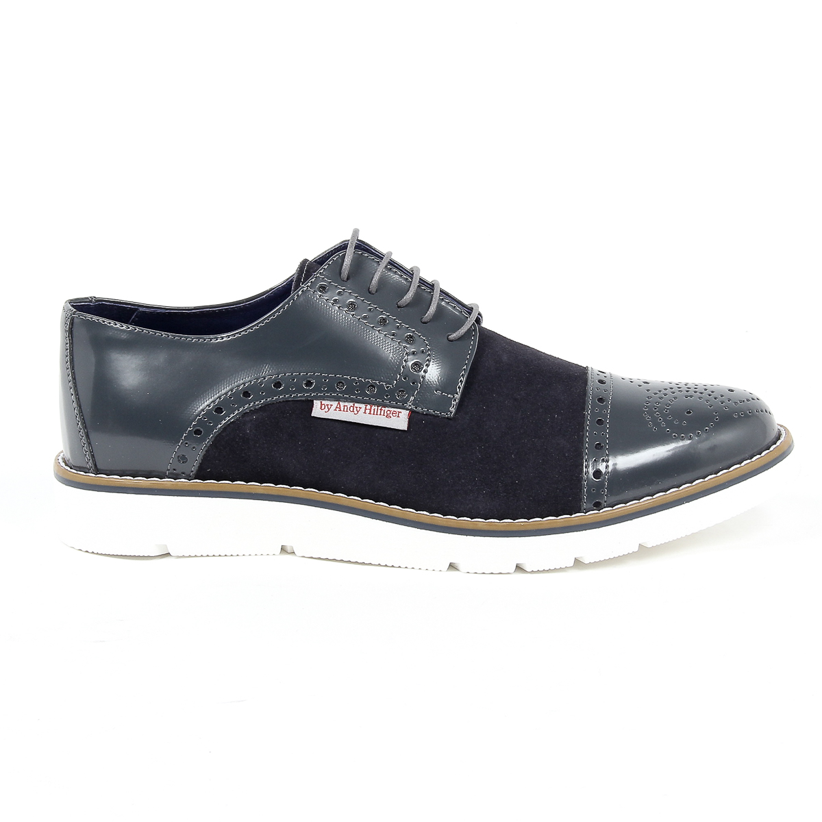 Andrew Charles Mens Brogue Oxford Shoe 911 ABRASIVATO CAM GRIGIO BLEU