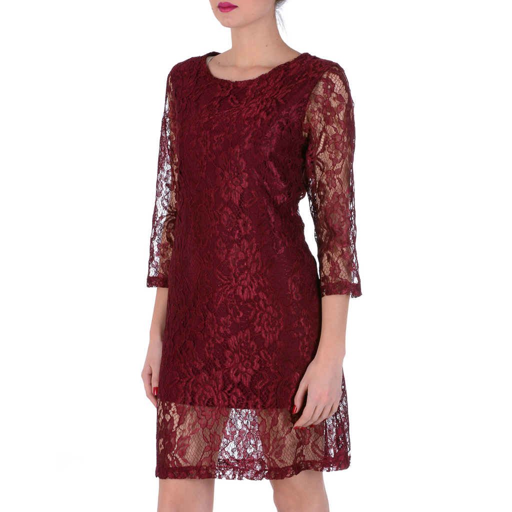 V 1969 Italia Abito da donna maniche 3/4 Bordeaux MILENA