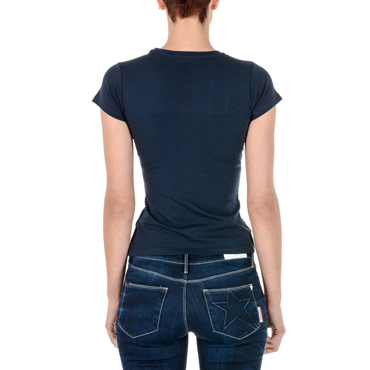 Andrew Charles Maglietta da donna a maniche corte con scollo rotondo blu TARANA