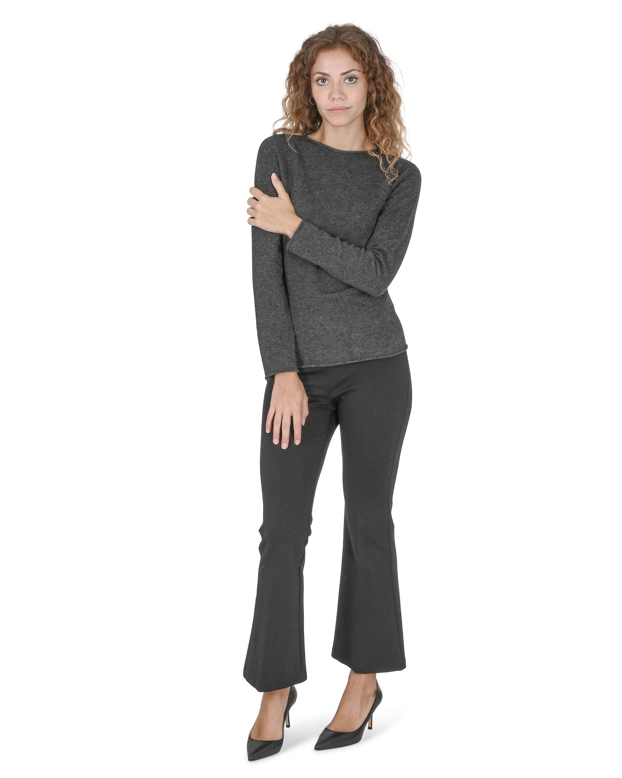 Maglione da donna con scollo a barca in cashmere Crown of Edinburgh COE 007 GRIGIO FERRO