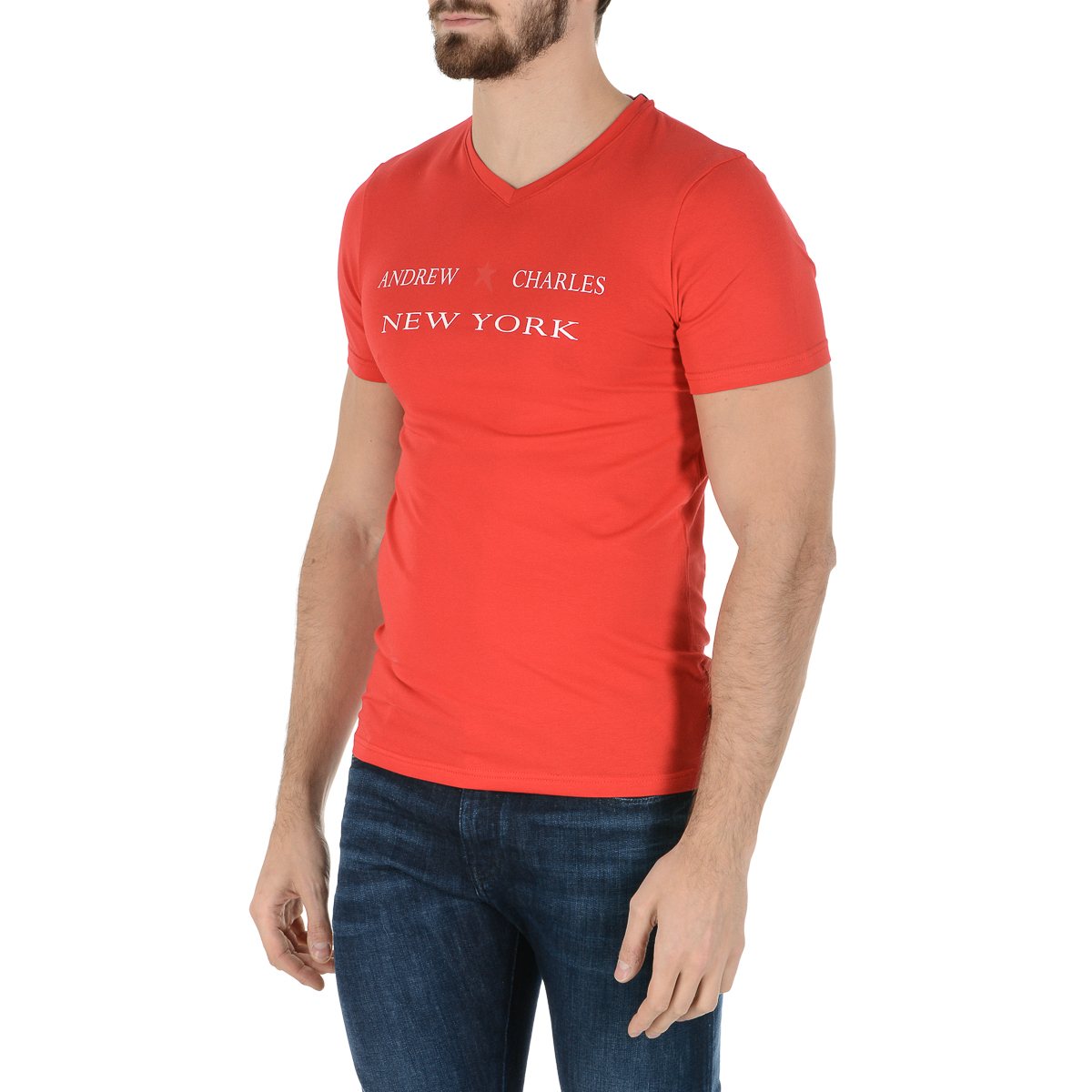 Andrew Charles Maglietta da uomo a maniche corte con scollo a V, rossa KENAN