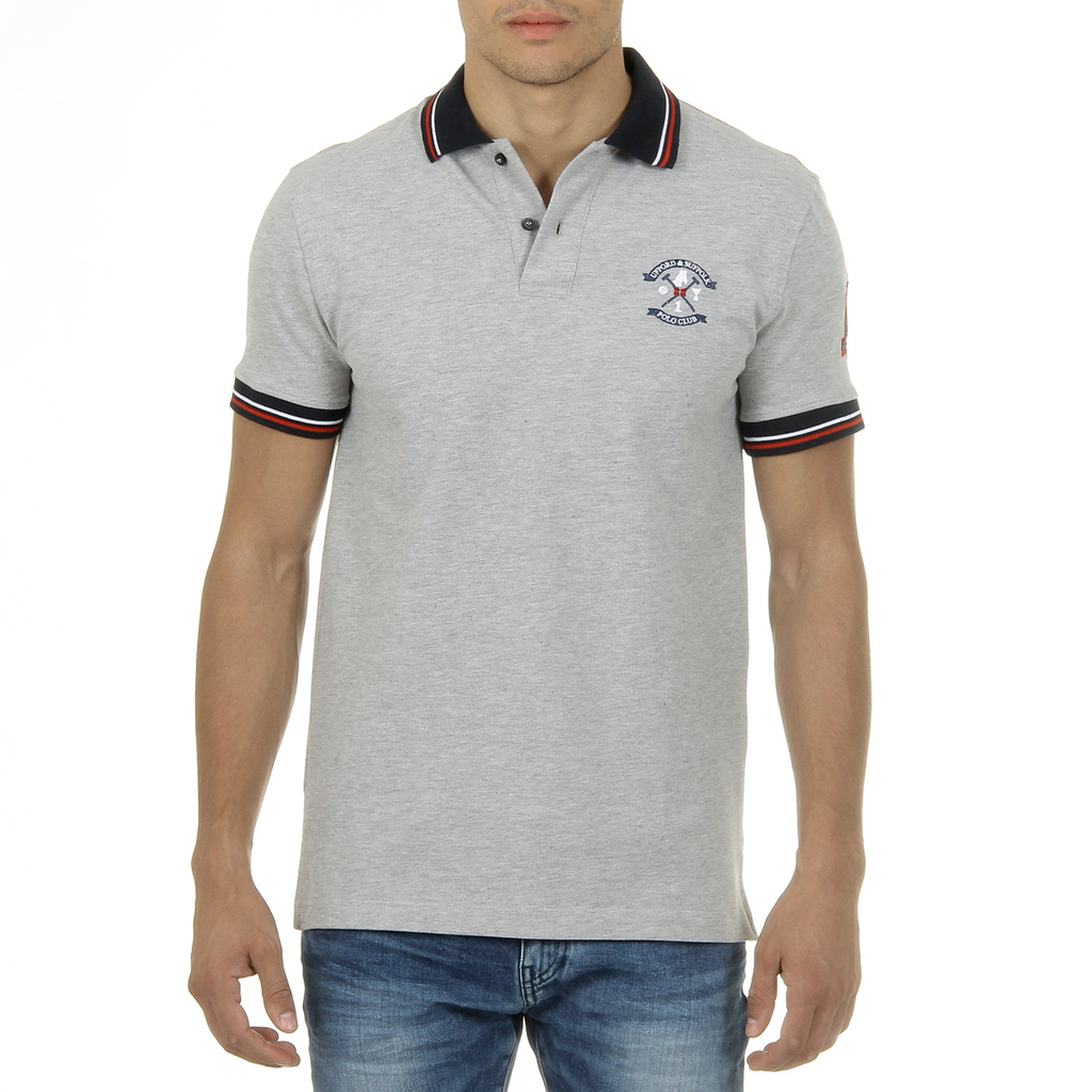 Polo da uomo Ufford & Suffolk Polo Club a maniche corte, grigia, NOTTE