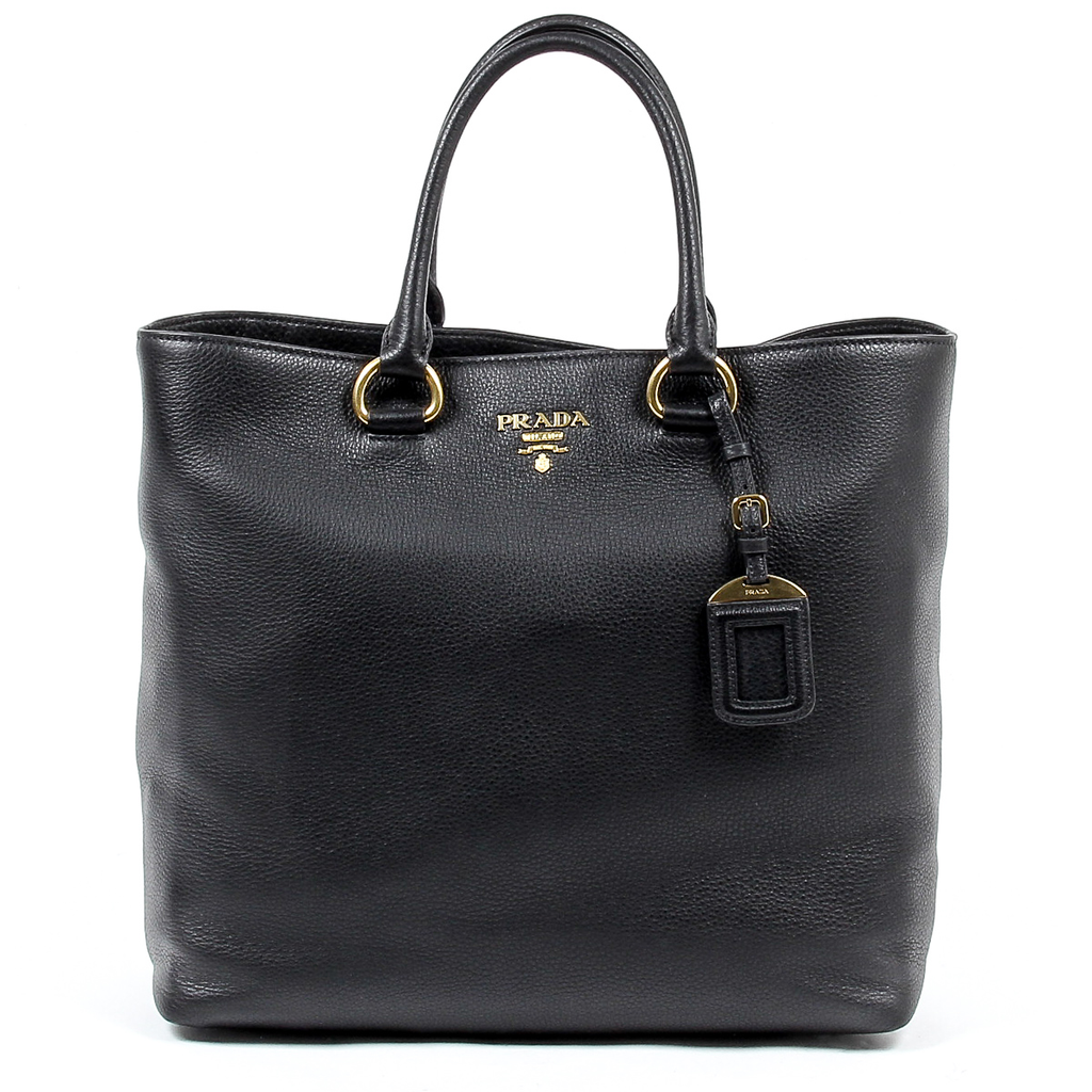Borsa shopper Prada Vitello Phenix in pelle nera