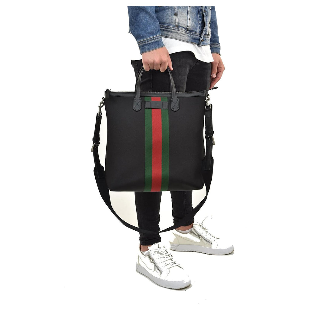 Borsa tote Gucci Web stripe da uomo nera
