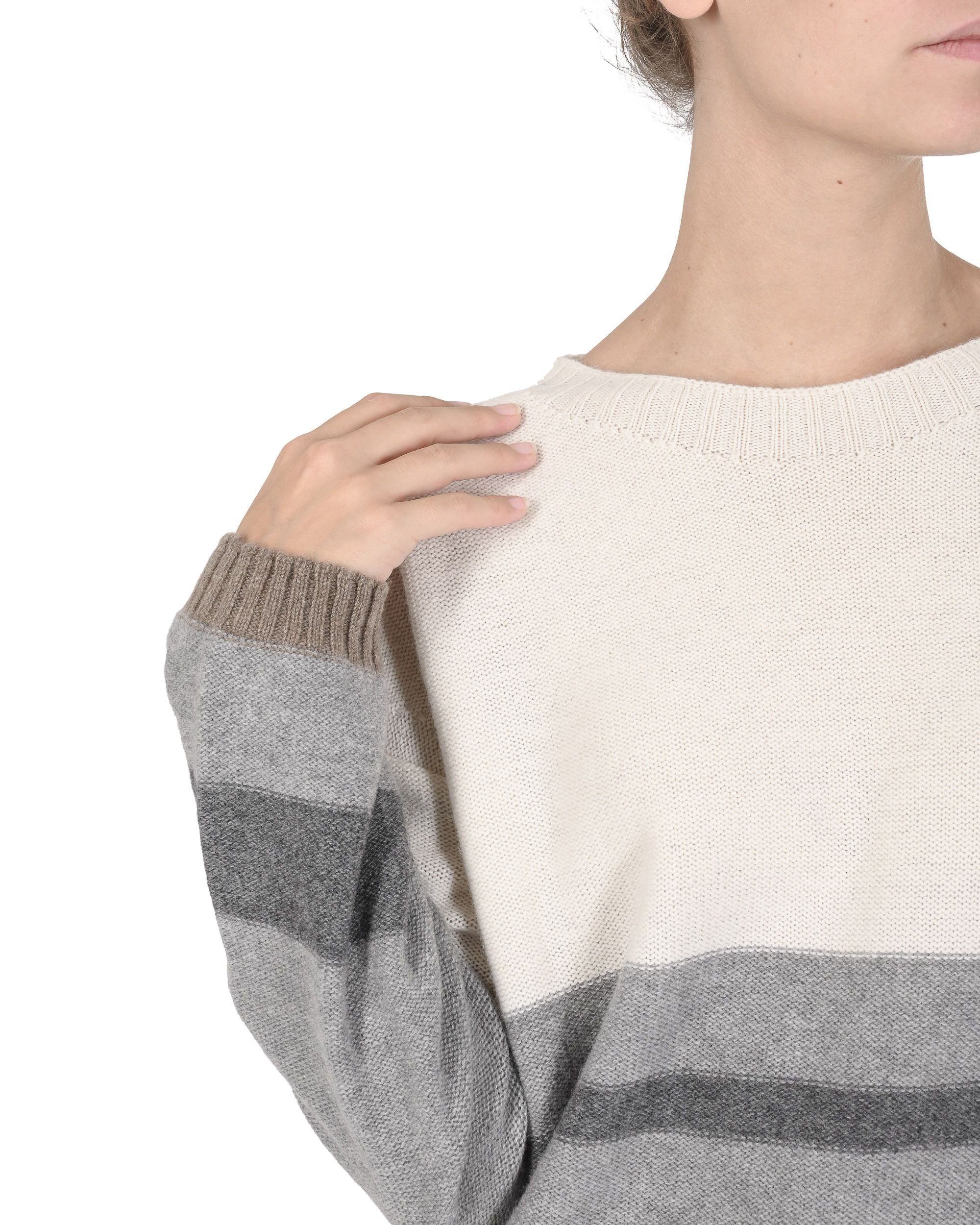 Maglione da donna in cashmere con scollo a barca Crown of Edinburgh COE 0017 GRIGIO/CREMA/TORTORA