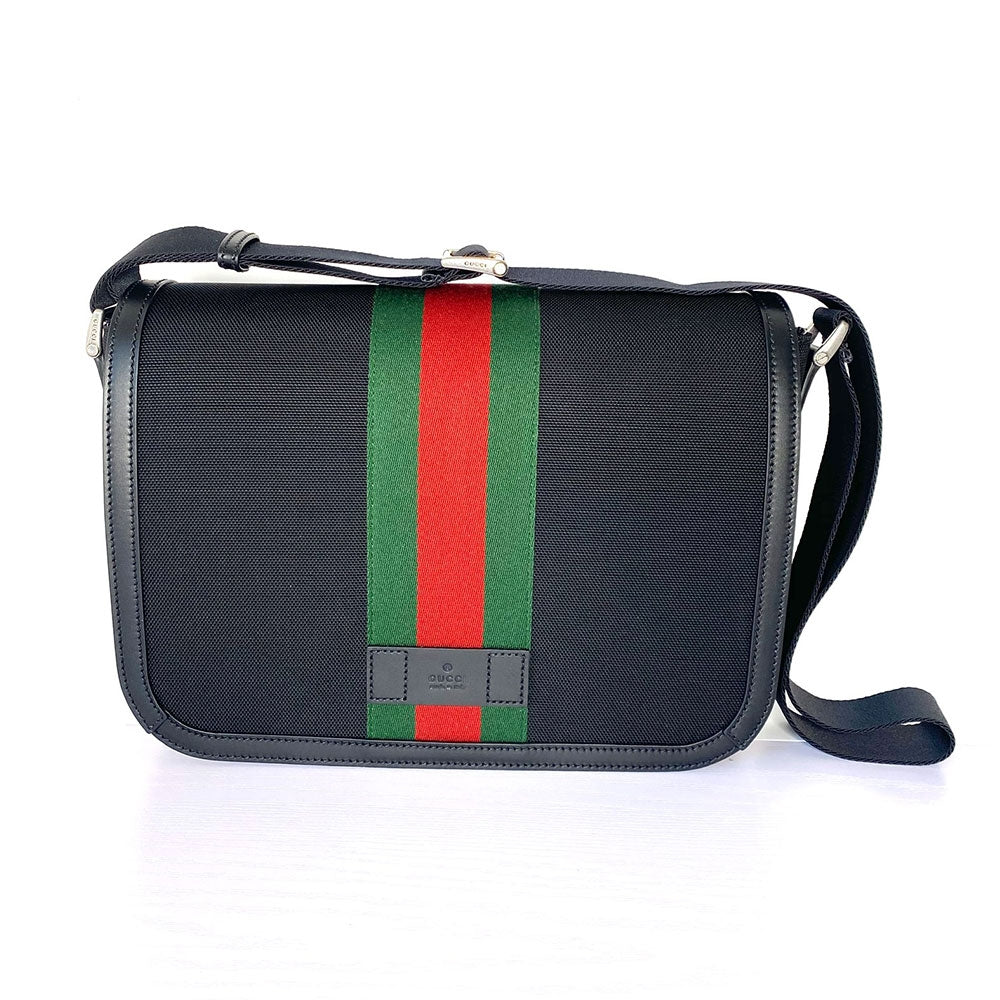 Borsa a tracolla Gucci Web Stripe da uomo nera