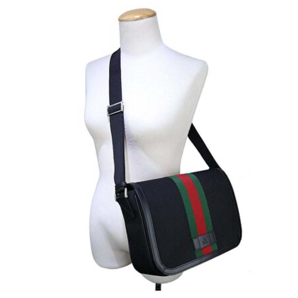 Borsa a tracolla Gucci Web Stripe da uomo nera