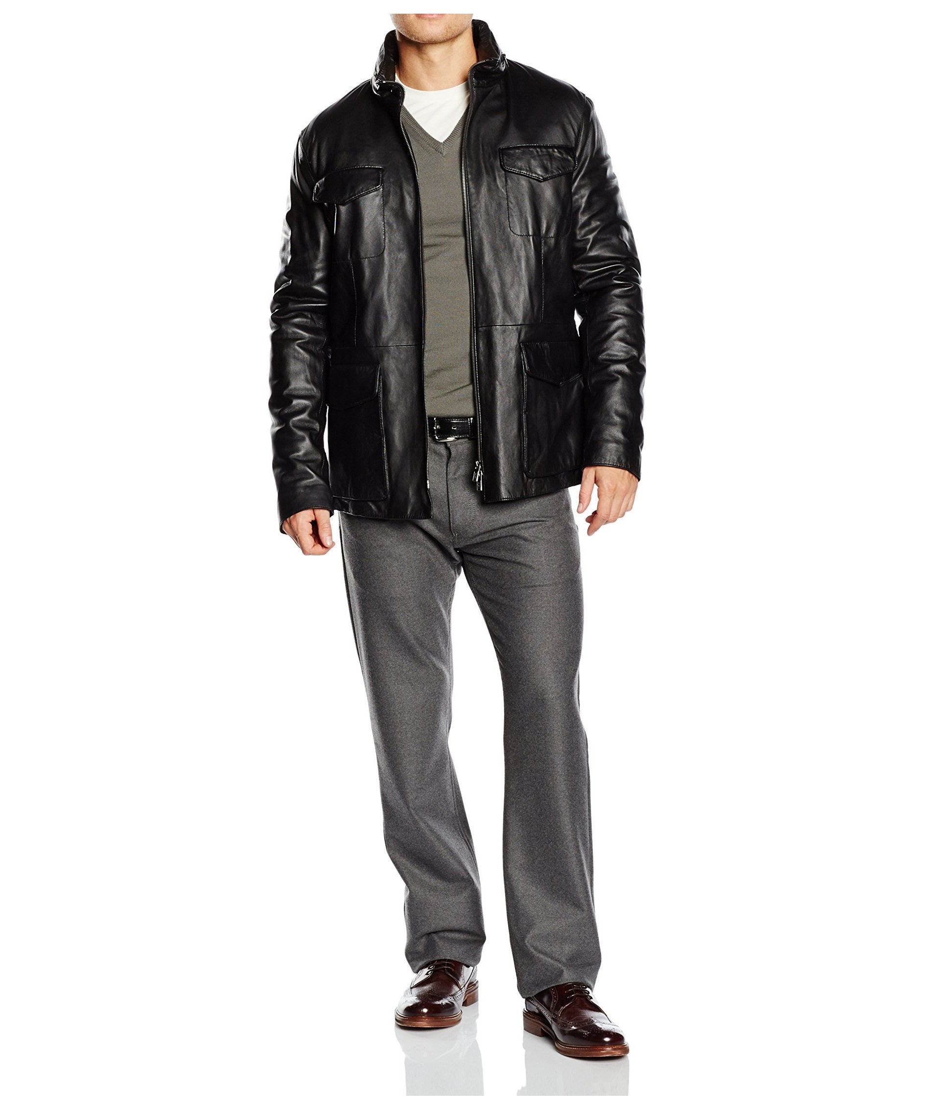 Giacca in pelle uomo Armani Collezioni PCG82P PCP81 999