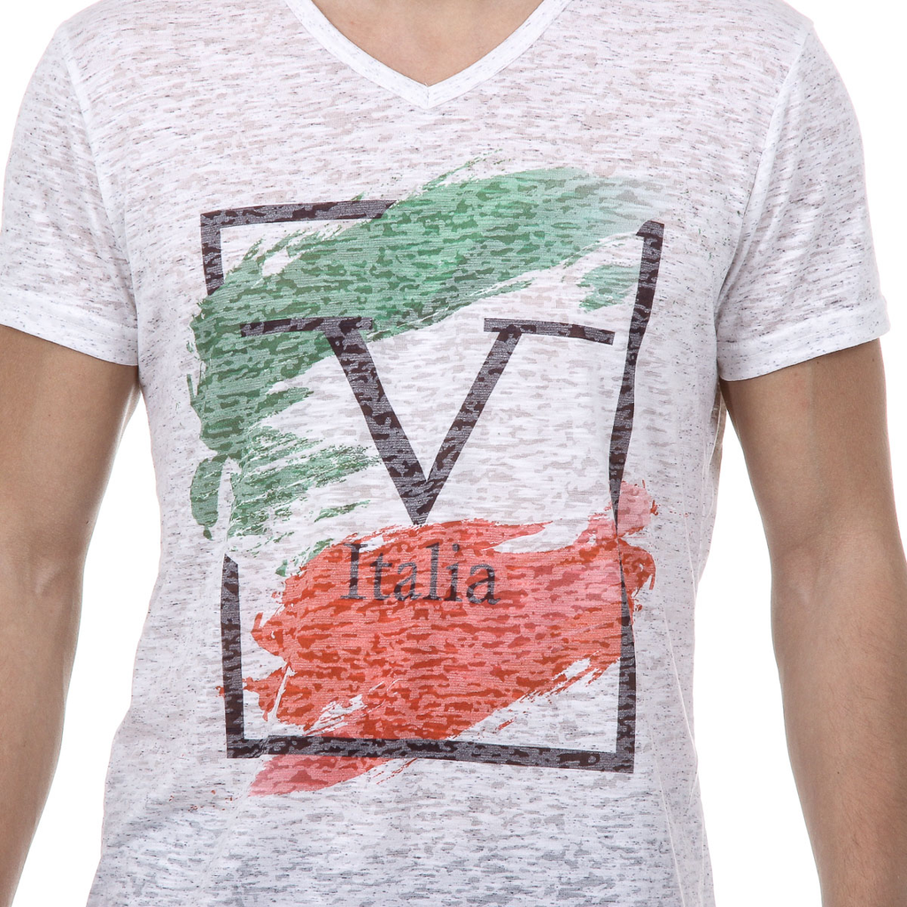V 1969 Italia T-shirt da uomo a maniche corte con scollo a V bianca LUCAS