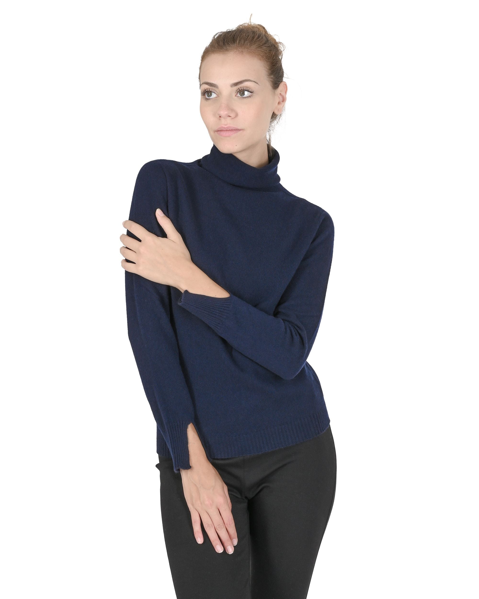 Maglione dolcevita da donna in cashmere Crown of Edinburgh COE 0023 BLU NAVY