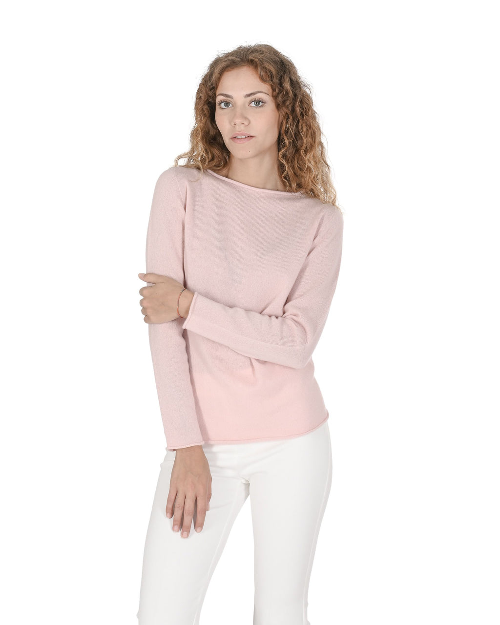 Maglione da donna con scollo a barca in cashmere Crown of Edinburgh COE 0025 ROSA CONTORNO