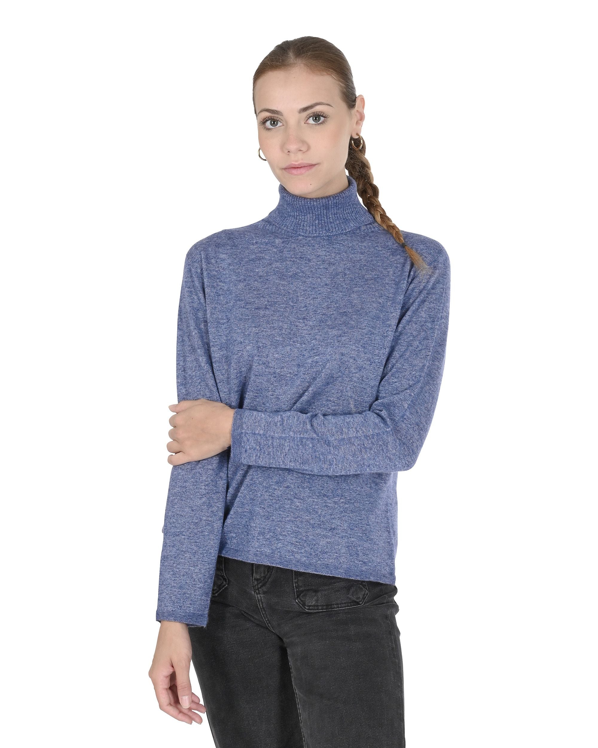 Maglione dolcevita da donna in cashmere Crown of Edinburgh COE 0020 BLU MELANGE