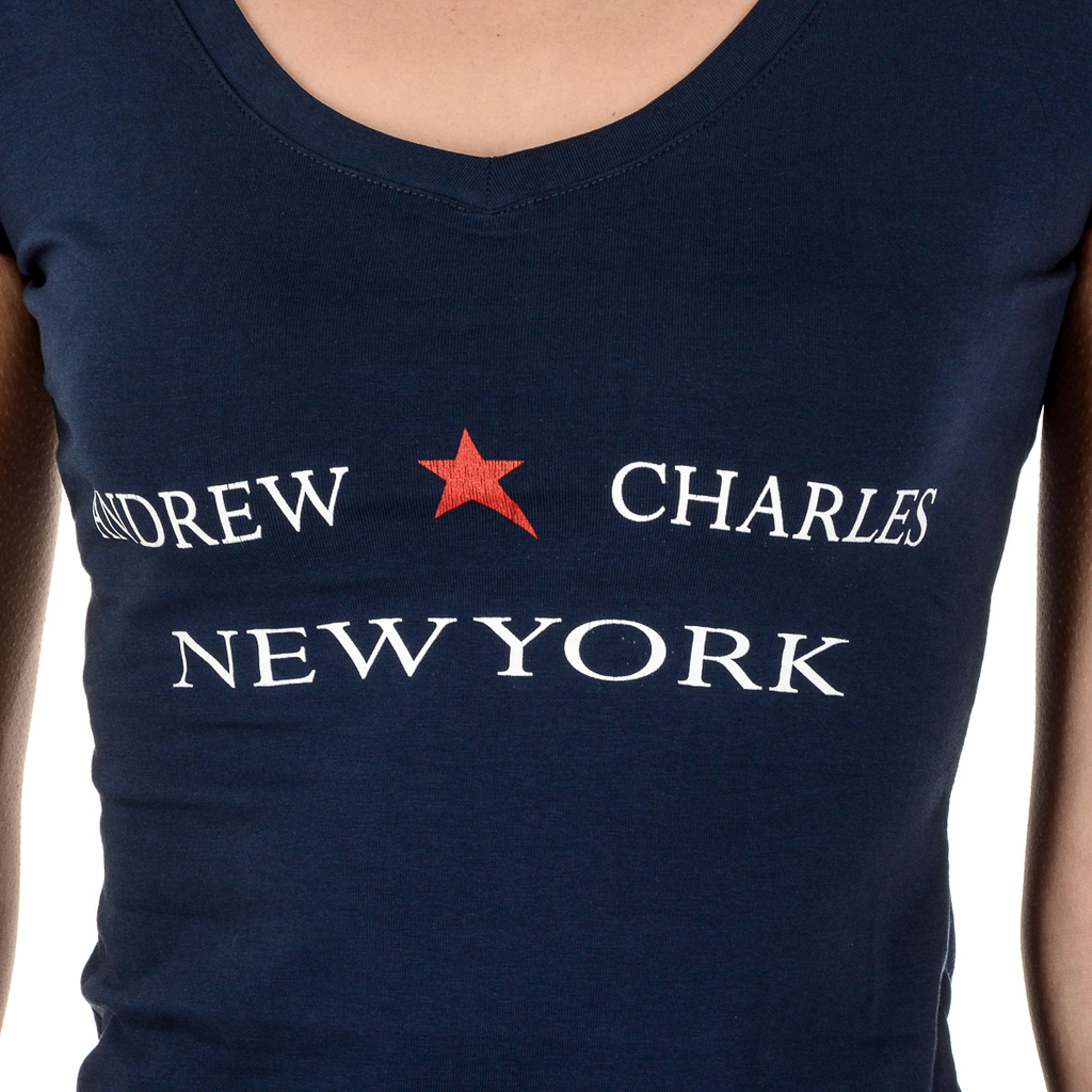 Andrew Charles T-shirt da donna a maniche corte con scollo a V blu TAPIWA