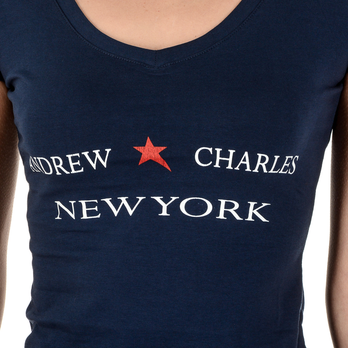 Andrew Charles T-shirt da donna a maniche corte con scollo a V blu TAPIWA