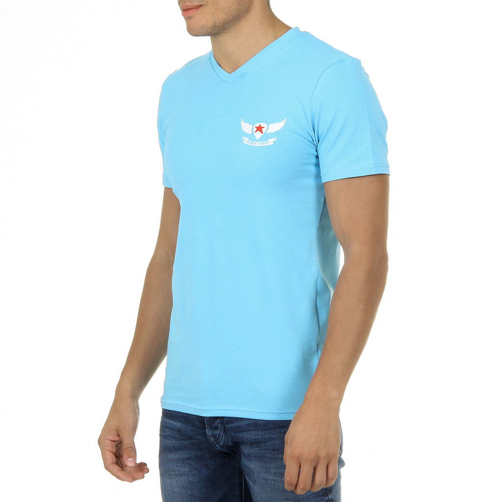 Andrew Charles T-shirt da uomo a maniche corte con scollo a V, colore azzurro KENAN