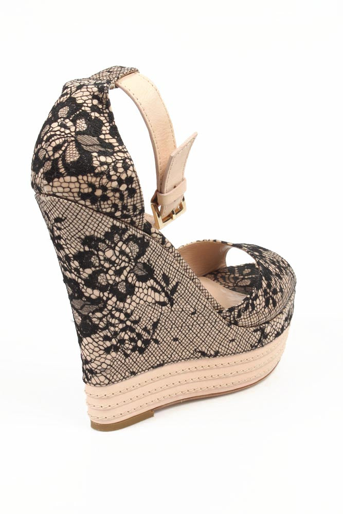 Sandalo espadrillas con zeppa da donna Sebastian Milano S6109 PIZZO SU RASO PIZZO SU RASO