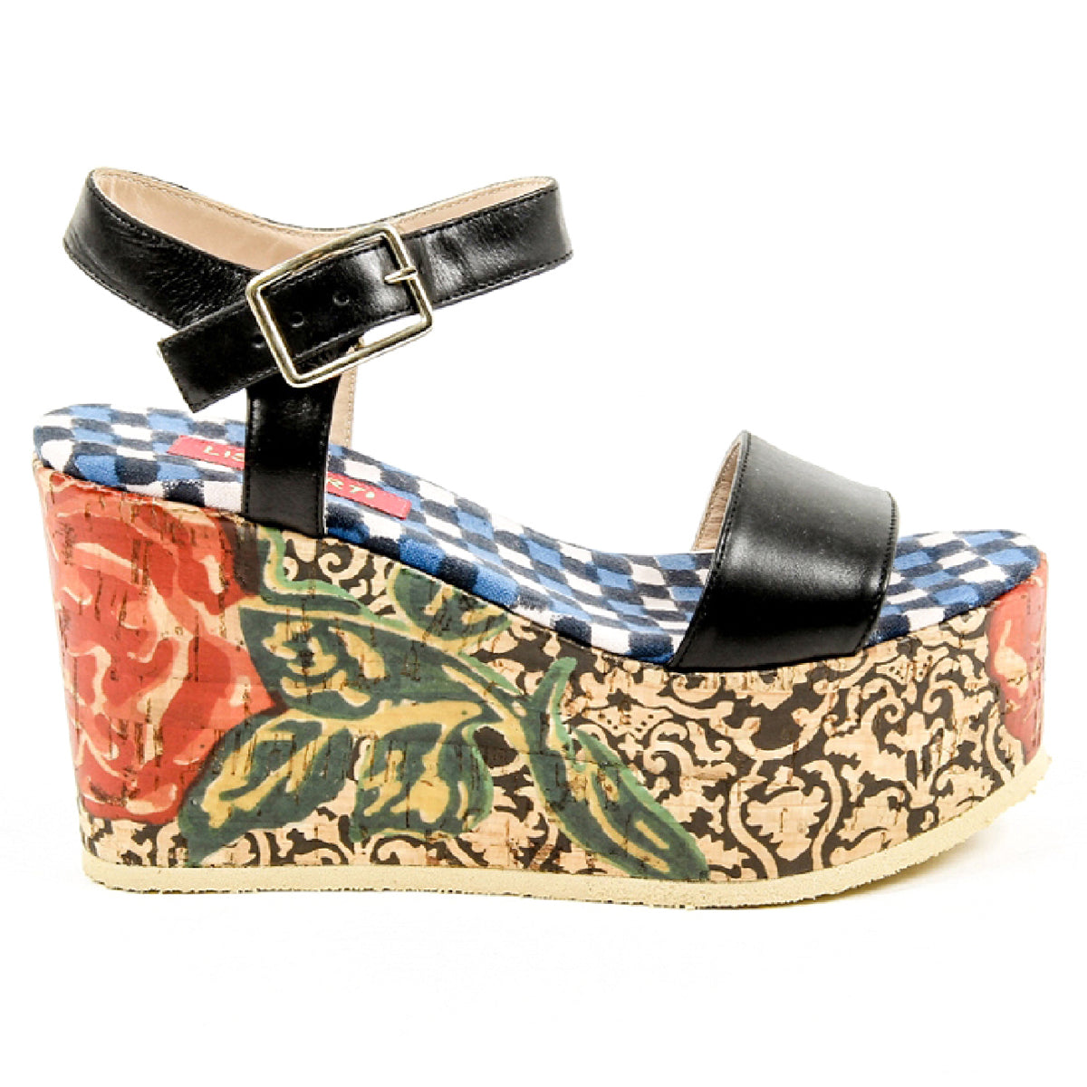Sandalo con zeppa e cinturino alla caviglia da donna Lisa Corti W LISA LEATHER BLACK