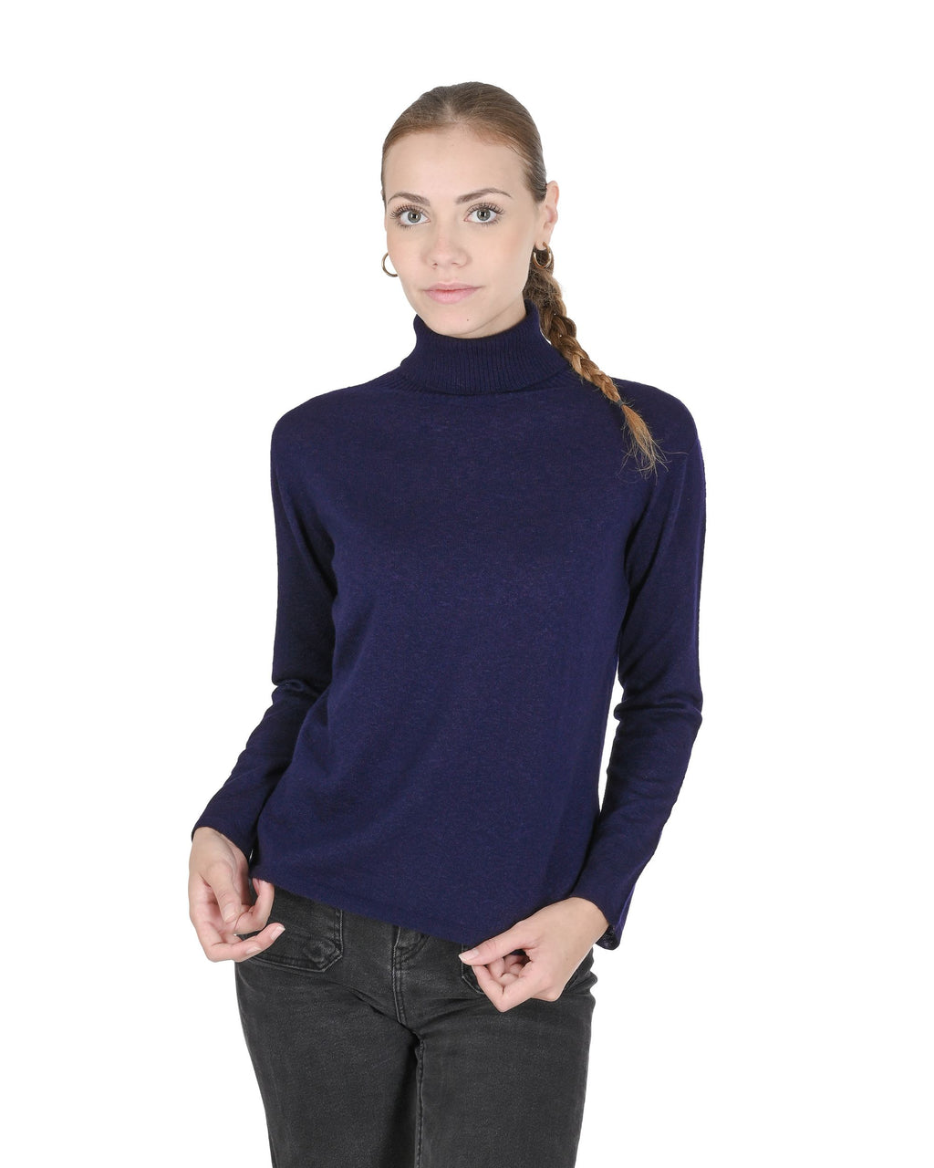 Maglione dolcevita da donna in cashmere Crown of Edinburgh COE 0020 BLU NAVY