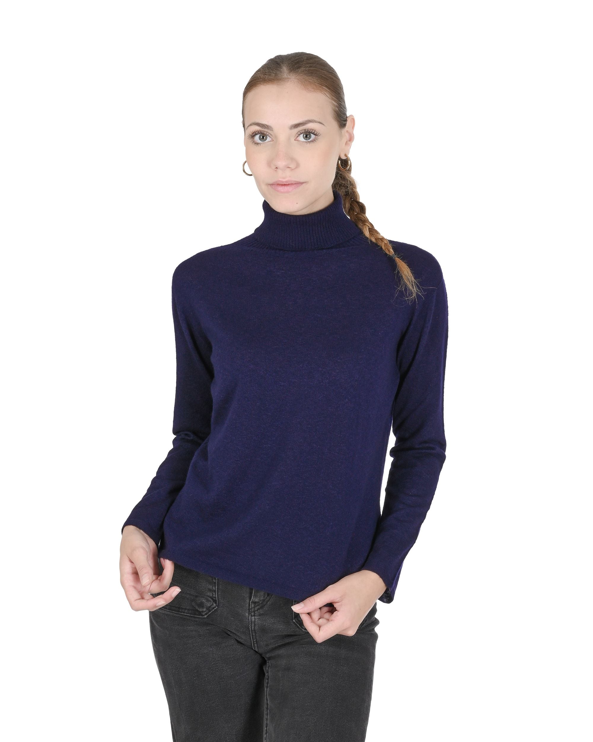 Maglione dolcevita da donna in cashmere Crown of Edinburgh COE 0020 BLU NAVY