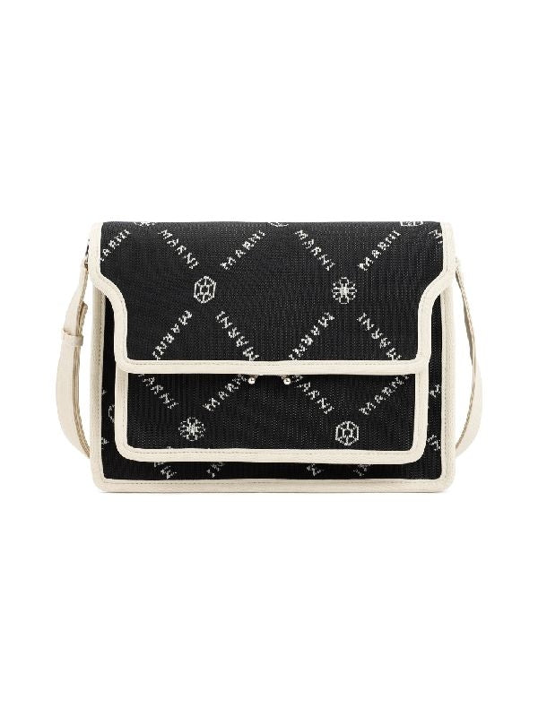 Borsa a tracolla in tessuto Marni Monogram nera