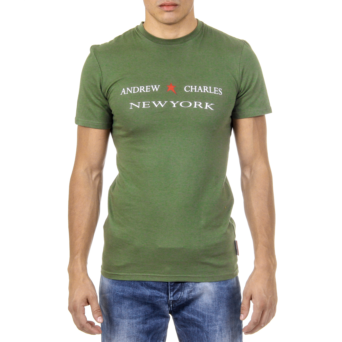 Andrew Charles T-shirt da uomo a maniche corte con scollo rotondo verde KEITA