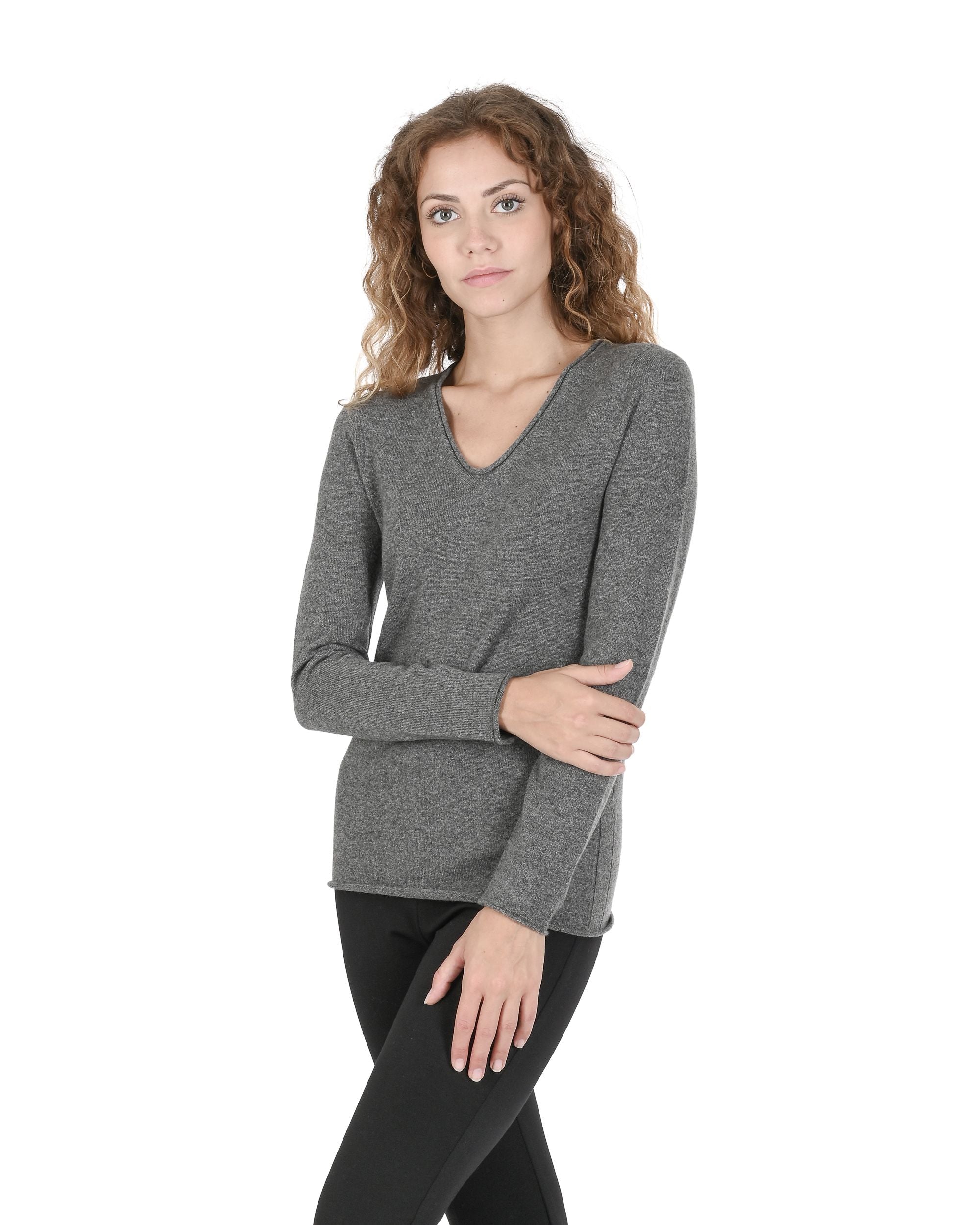 Maglione da donna con scollo a V in cashmere Crown of Edinburgh COE 0022 GRIGIO