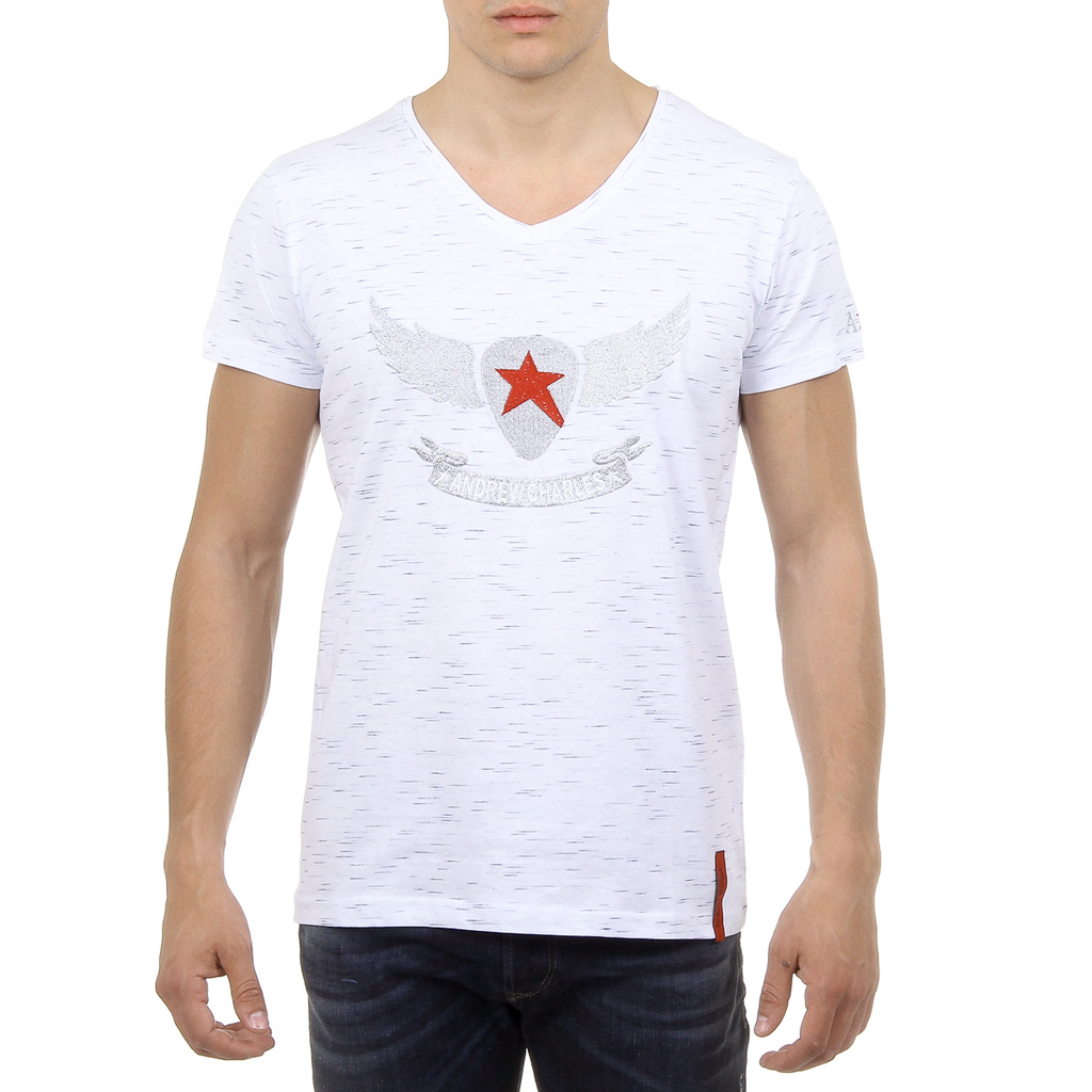 Andrew Charles T-shirt da uomo a maniche corte con scollo a V bianca CONNOR