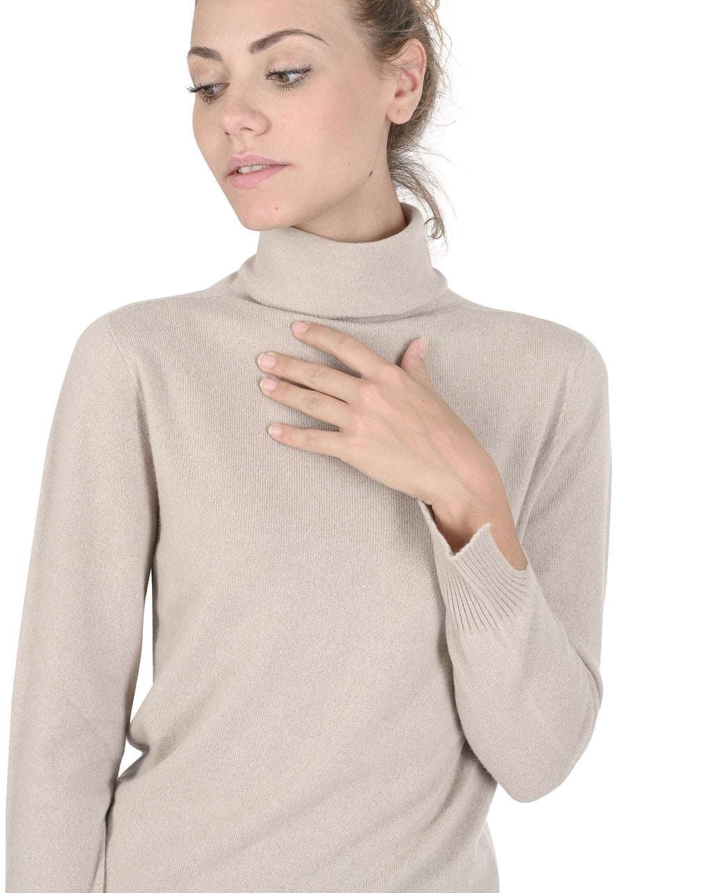 Maglione dolcevita da donna in cashmere Crown of Edinburgh COE 0023 TAUPE