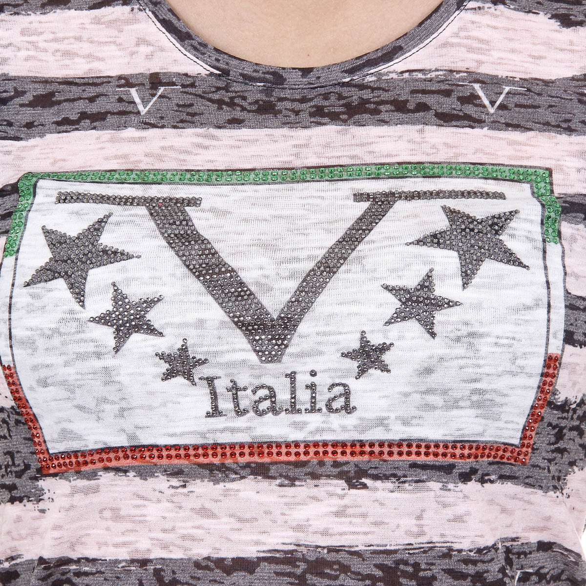 V 1969 Italia T-shirt da donna a maniche corte con scollo rotondo multicolore CHARLOTTE