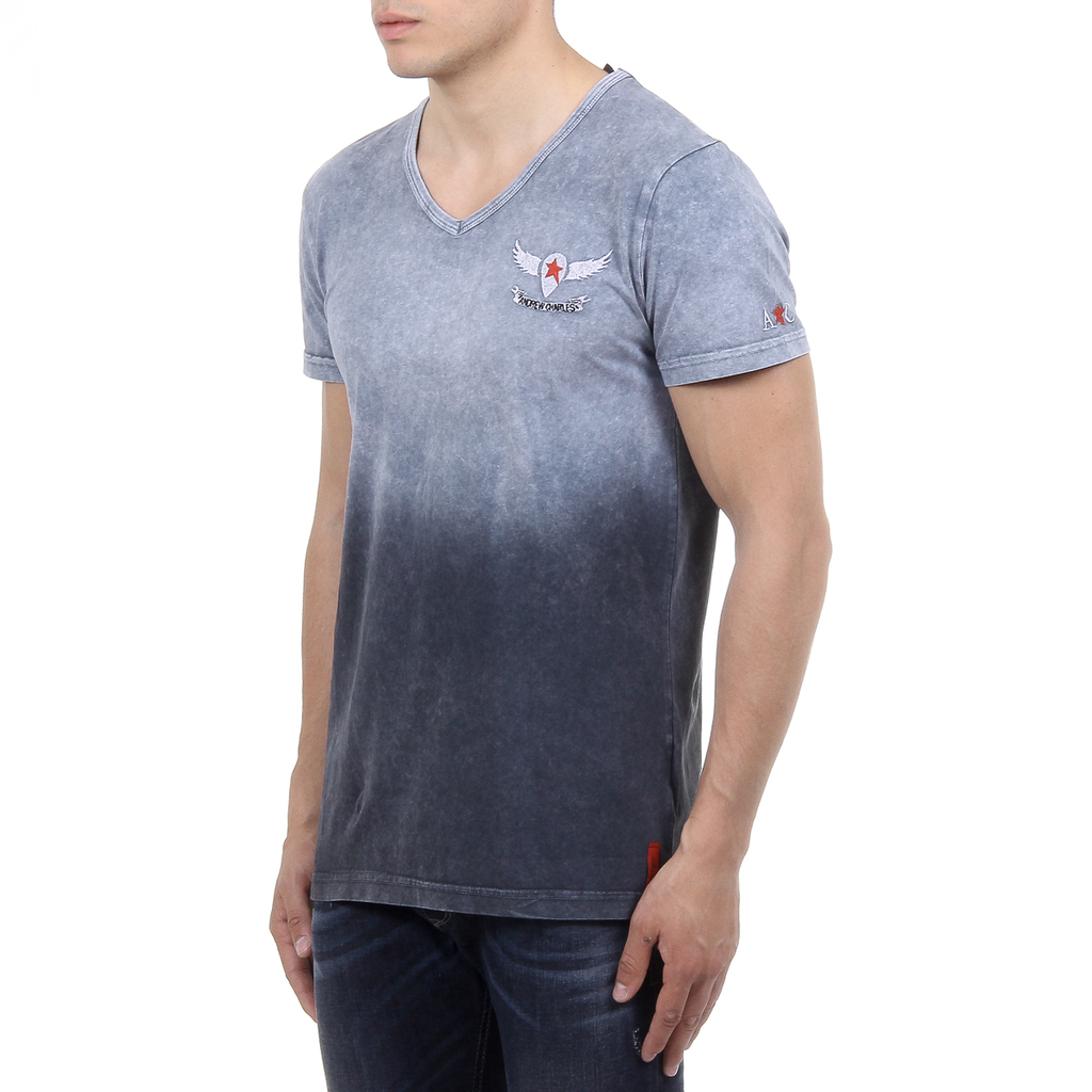 Andrew Charles T-shirt da uomo a maniche corte con scollo a V, grigia ELI