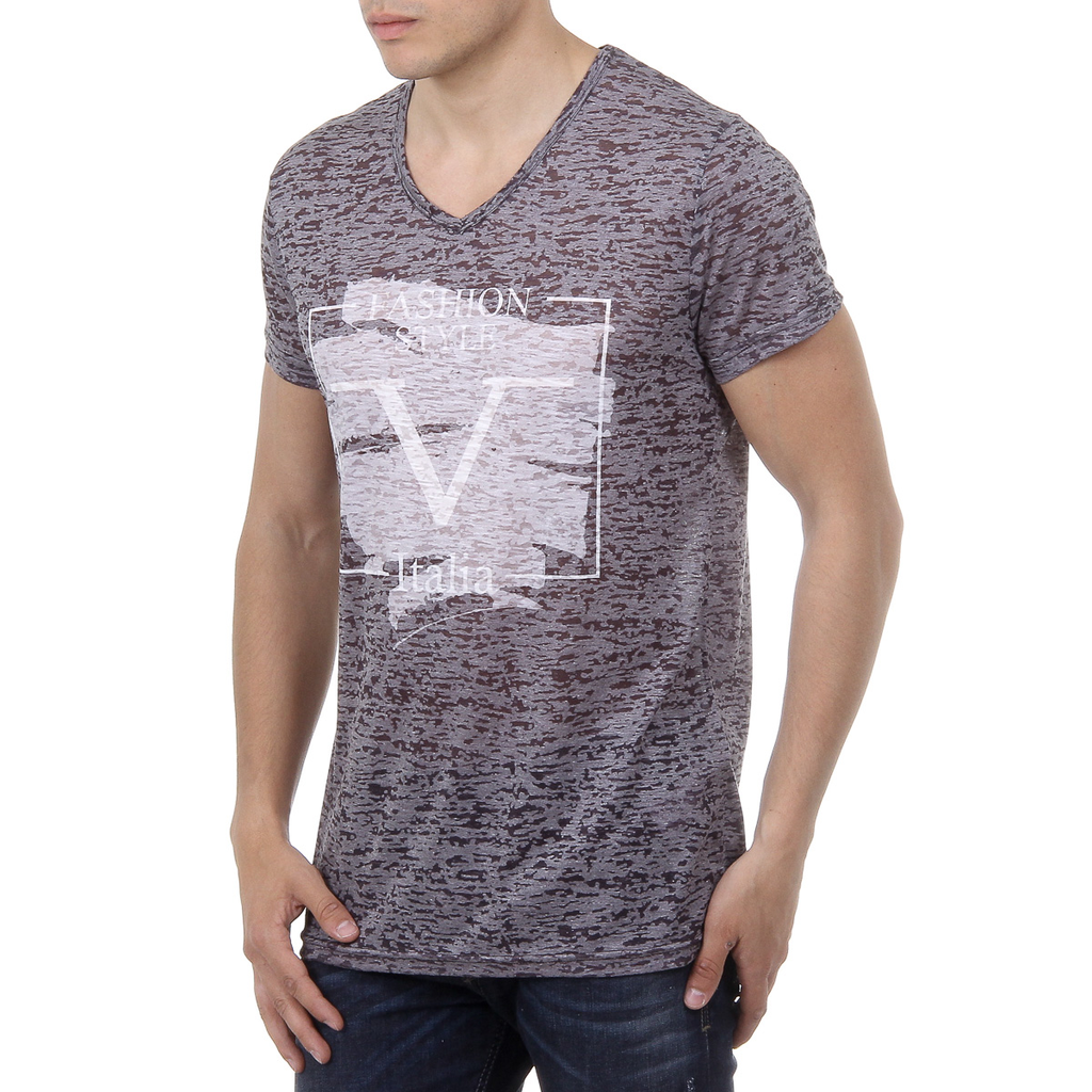 V 1969 Italia T-shirt da uomo a maniche corte con scollo a V nera DANIEL