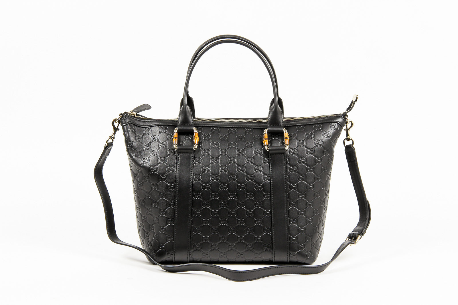 Borsa a mano Gucci da donna in pelle e bambù GG Guccissima
