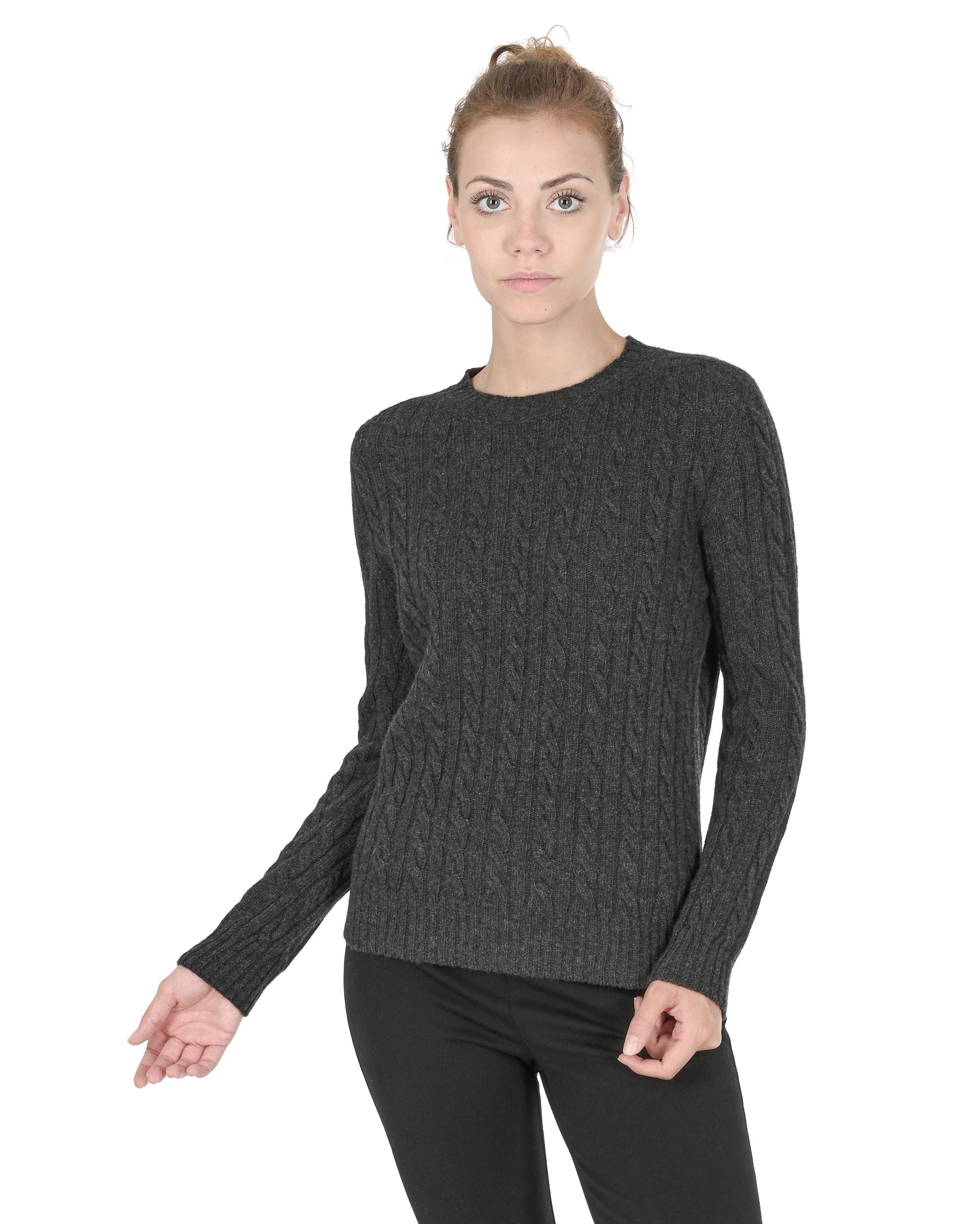 Maglione girocollo da donna in cashmere Crown of Edinburgh COE 0013 GRIGIO SCURO