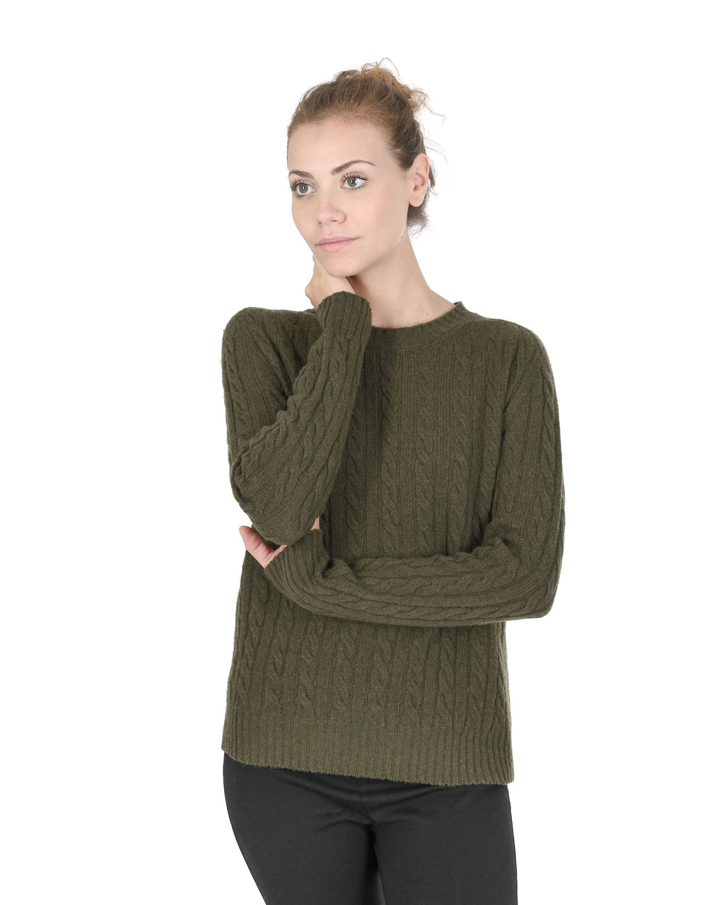 Maglione girocollo da donna in cashmere Crown of Edinburgh COE 0033 KHAKI