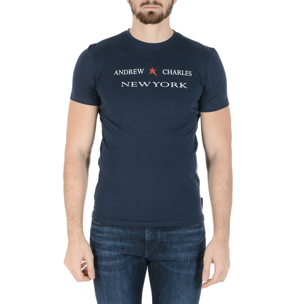 Andrew Charles Maglietta da uomo a maniche corte con scollo rotondo blu KEITA
